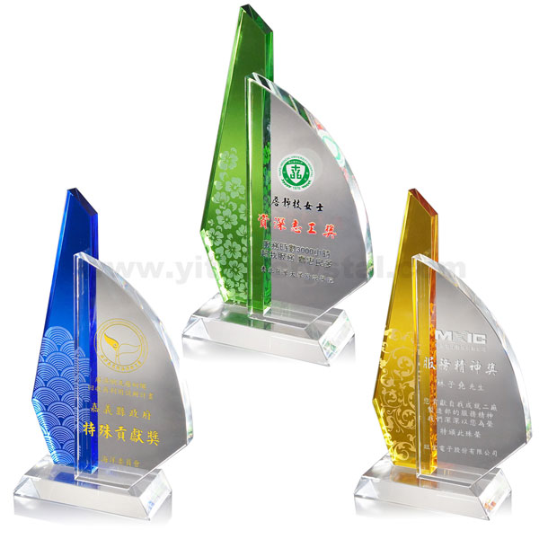 水晶獎牌-三色帆船獎牌